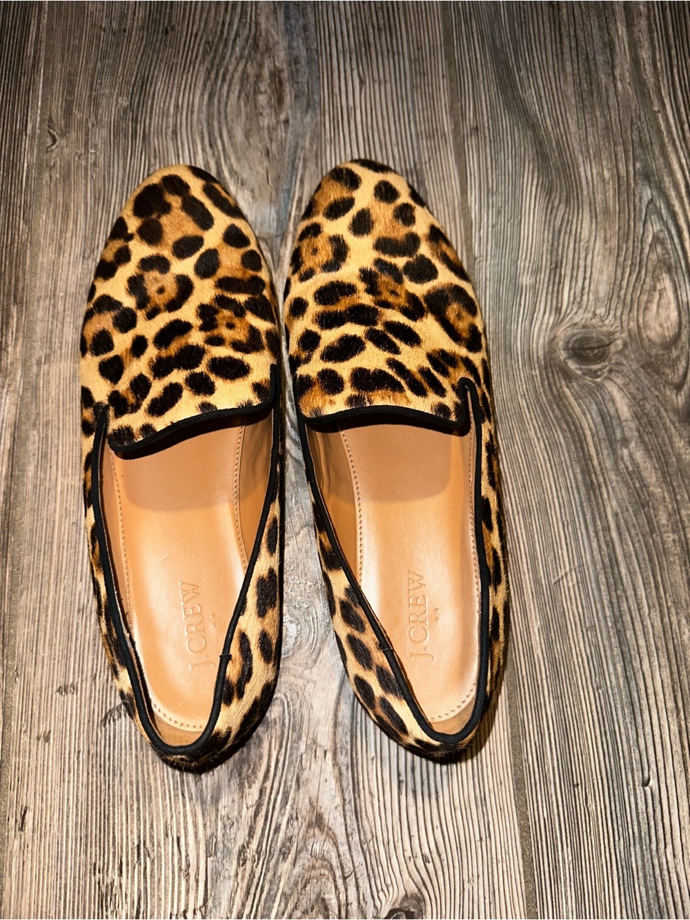 J. Crew Women’s Leopard Print Calf Hair Slip-On Loafers - Brown Flats Size 9.5 - Picture 6 of 7